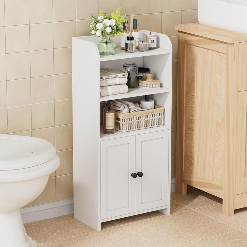 Small Bathroom Storage Cabinet with 2 Doors, White