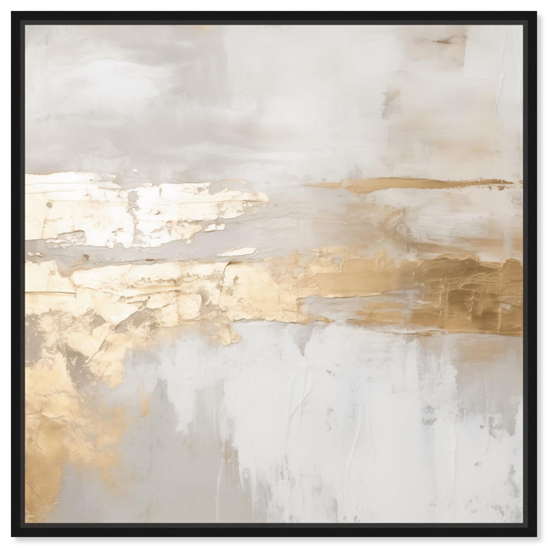 «Melted Gold Scape II» par Art Remedy, H 13 po x l 13 po, Noir, Cadre flottant