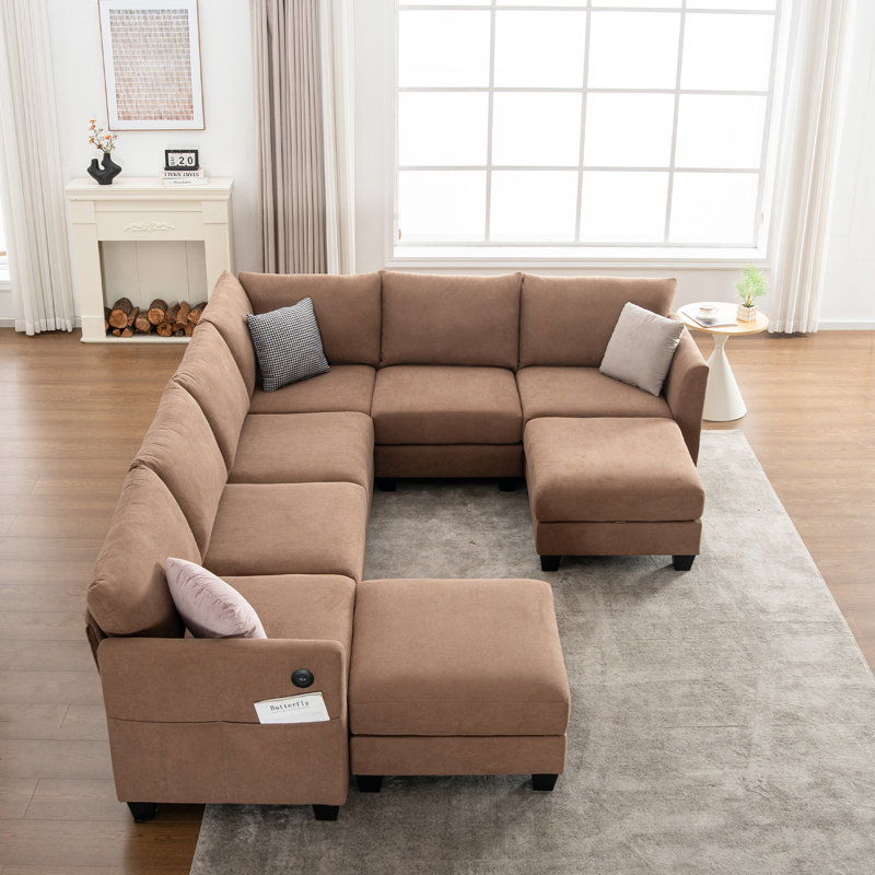 Amold 122.8'' U Shaped Couch, Large Sectional Couch 6-seater Living Room Sofa, Modular Cloud Couch With Storage Ottoman & USB