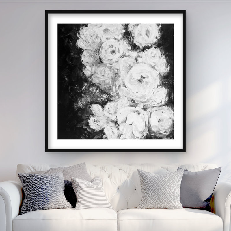 Jardin de roses monochromes - imprimé floral gris mat, H 36 po x l 36 po