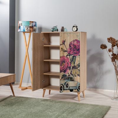 Nostalgic Multi-Purpose Cabinet, Sonoma Oak, 31.5 x 50.0 x 14.2 inches | 100% Melamine Coated Particle Board, 0.71 inches Thick | Hornbeam Legs, Metal & Rope Handles, UV Coating, Wall-Mountable, Ample Storage