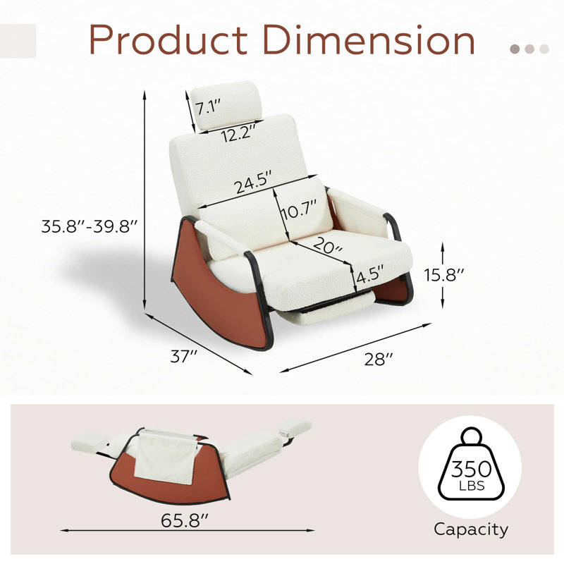 Chaise berçante avec repose-pieds rétractable et dossier réglable, Brun, Blanc