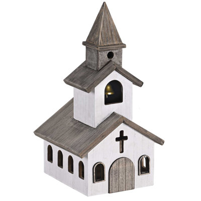 Figurine cloche d'église blanche en bois 12h