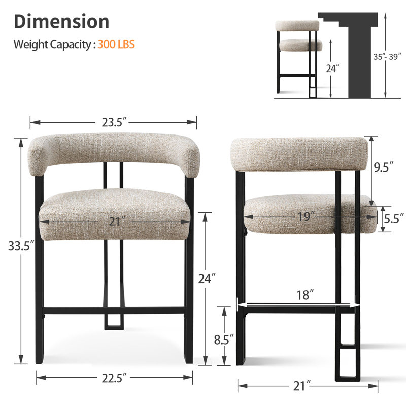 24" Upholstered Tweed Counter Stool, Oatmeal