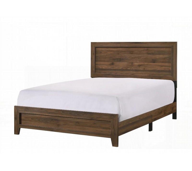 Lit à panneaux grand format en cerisier brun avec dimensions en H 84 x 62,4 x 49,6 po, aucun sommier requis, solide et durable