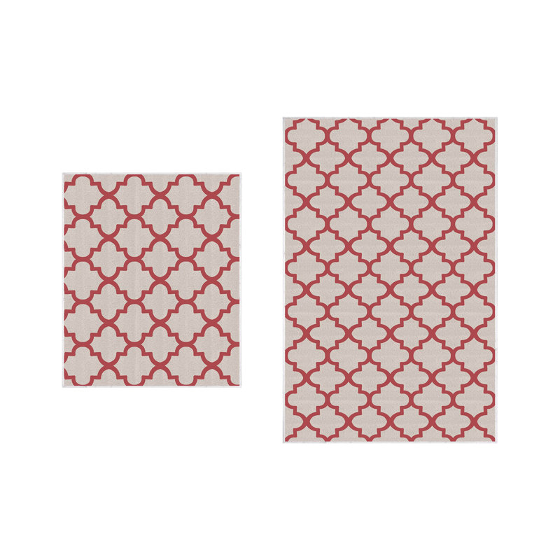 Ensemble de tapis de bain 2 pièces Derwin, Gris / rouge