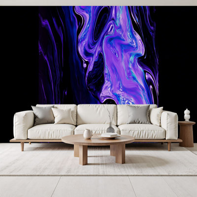 Peel and Stick Wallpaper Marble Blue Ultra Violet Black Abstract Neon Purple Wave Wall Murals 69"H x 96"W Removable PVC Wall Paper Self-Adhesive Wall Paintings Art Decor for Bedroom Living Room