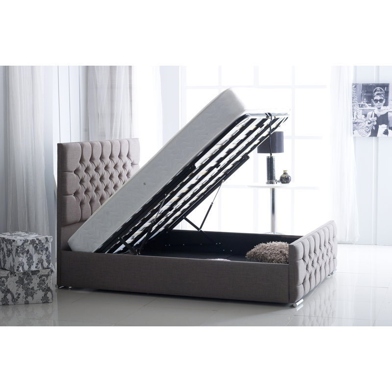 Upholstered Ottoman Storage Bed, Doube (4'6), Grey Linoso