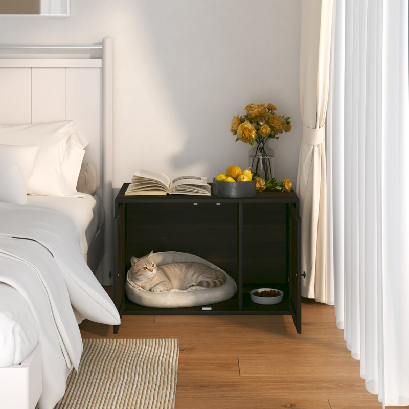 Enceinte de ferme pour chat avec entrée latérale et portes doubles Farmhouse, Ébène