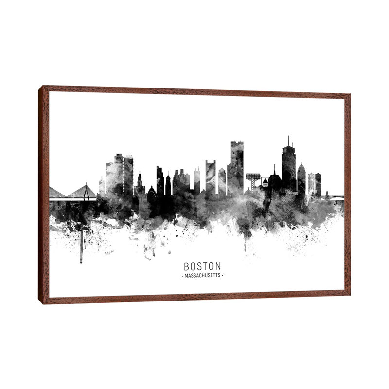 Boston Massachusetts Skyline Name Black And White by Michael Tompsett - Print on Canvas, 152.5 cm H x 101.5 cm W
