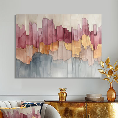 Abstract Gold And Pink New York City III - Abstract Liquid Ink Metal Wall Art