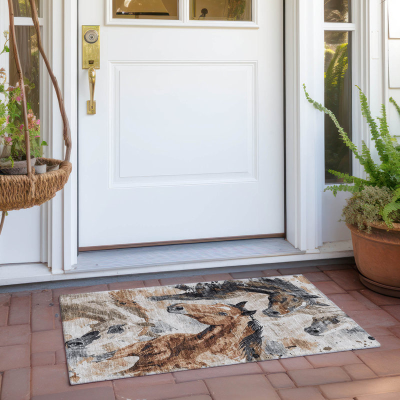 Machine Washable Indoor/Outdoor Cinead ACN1720 Beige Rug, Rectangle 1'8" x 2'6"