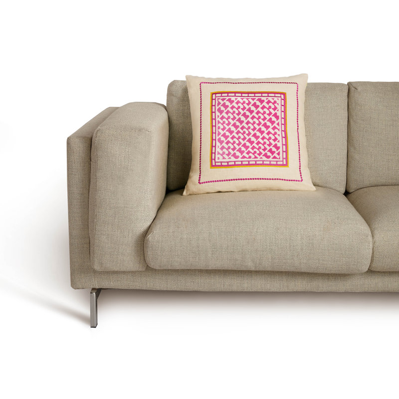 Montecito Pink and Beige Embroidered Square Pillow
