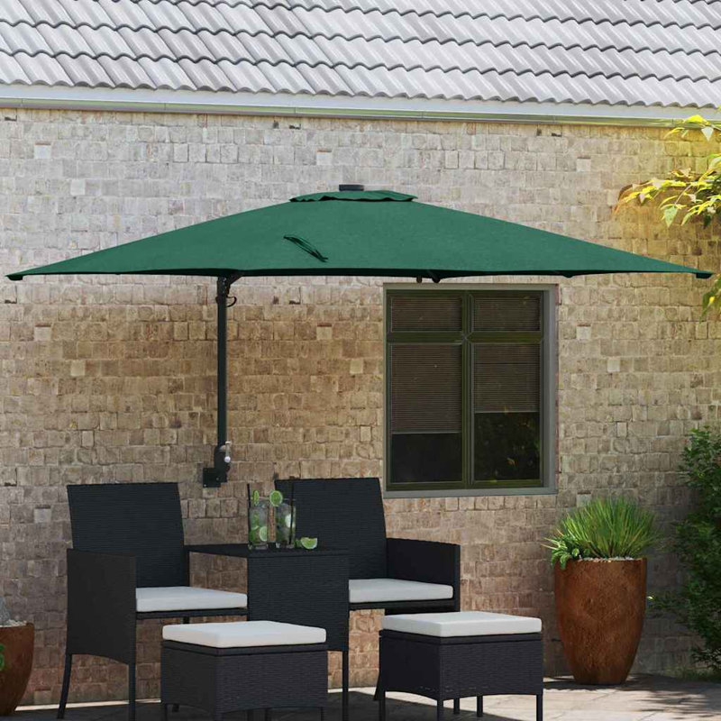 Garden Parasol with LED Strip Lights Manual Polyester and Steel Solar, 160cm H x 247.5cm W x 247.5cm D, Green