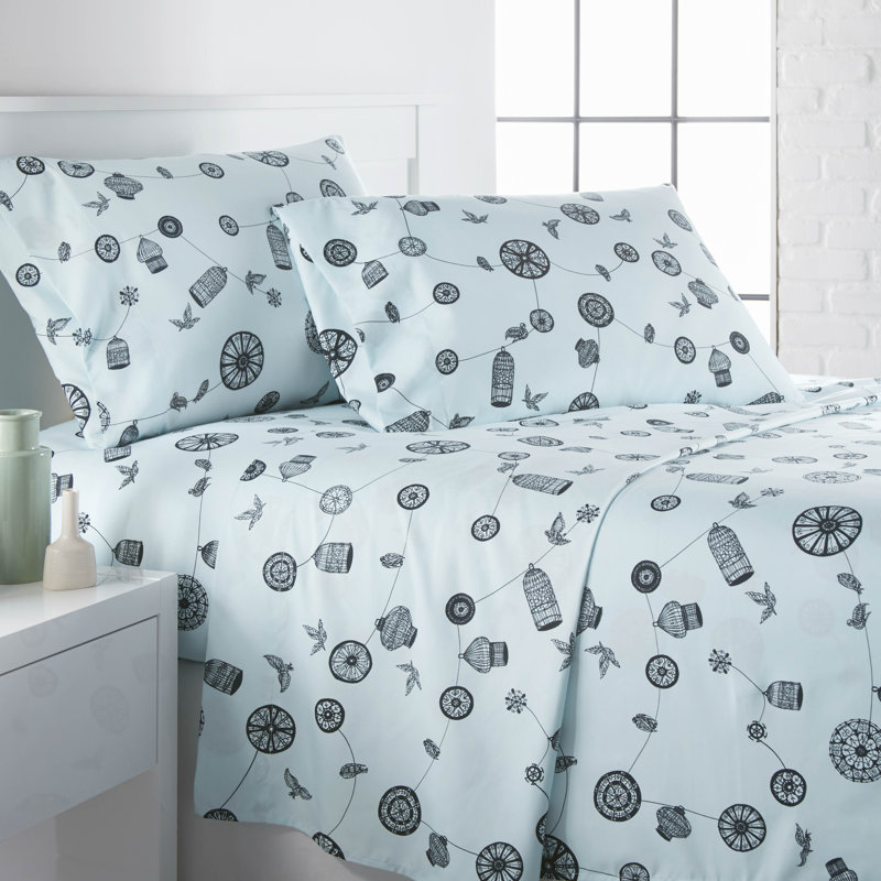 Ensemble de draps Songbird, Bleu, Ensemble de draps pour très grand lit + un drap-h