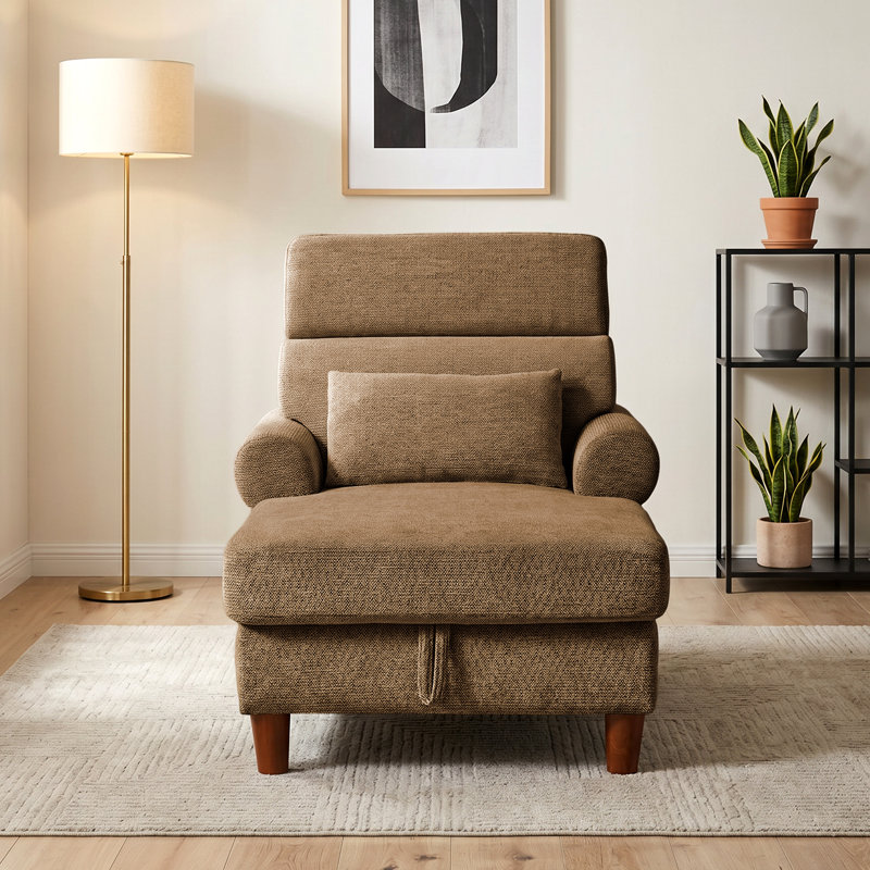 Upholstered Chaise Lounge, Dark Brown
