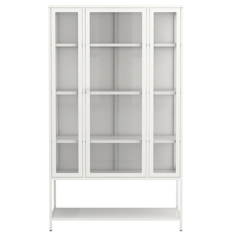 Grande vitrine en fer avec porte vitrée et lumières DEL en acier, Blanc