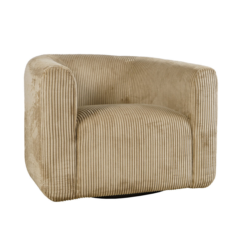 Wakenda Modern Corduroy Upholstered Curved Barrel Swivel Accent Chair, Sand