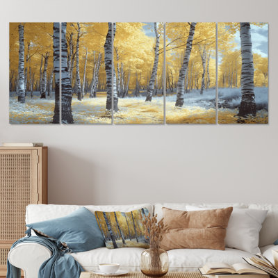 Bouleau jaune dans la forêt, photo I - ensemble d'art mural forêt