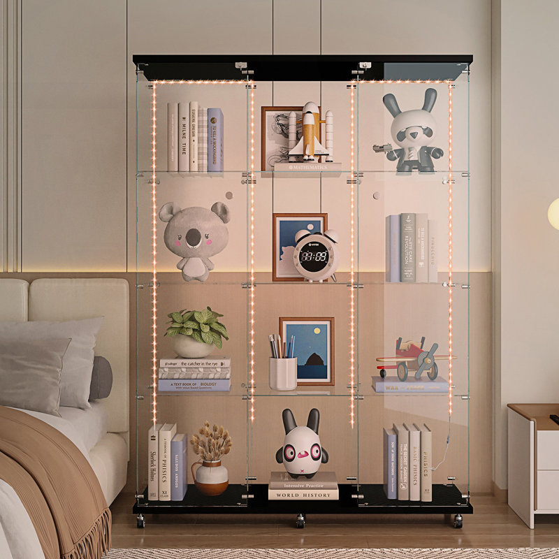 Accent Cabinet, Tempered Glass Display Cabinet, Storage Cabinet, Wine Cabinet With Bluetooth Led Light Strip, Black