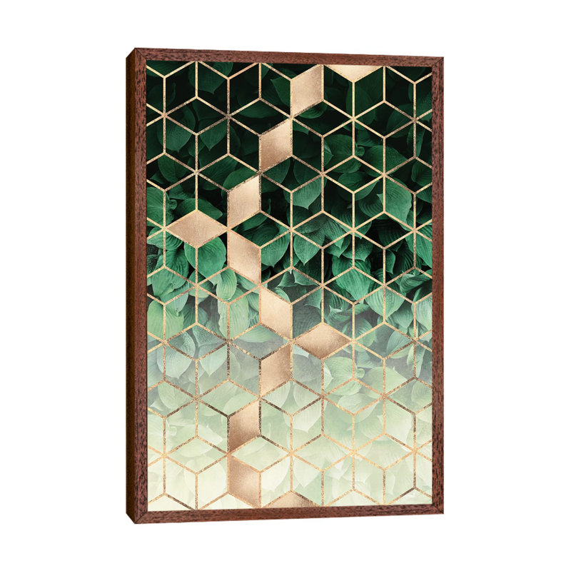 Leaves and Cubes I by Elisabeth Fredriksson - 1 Piece Wall Art on Canvas, 101.6 cm H x 66.04 cm W, Brown Framed