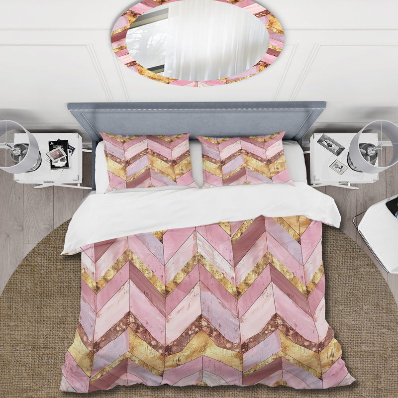 Ensemble de housse de couette Golden Chevron, Housse de couette très grand + 2 taies décorativ