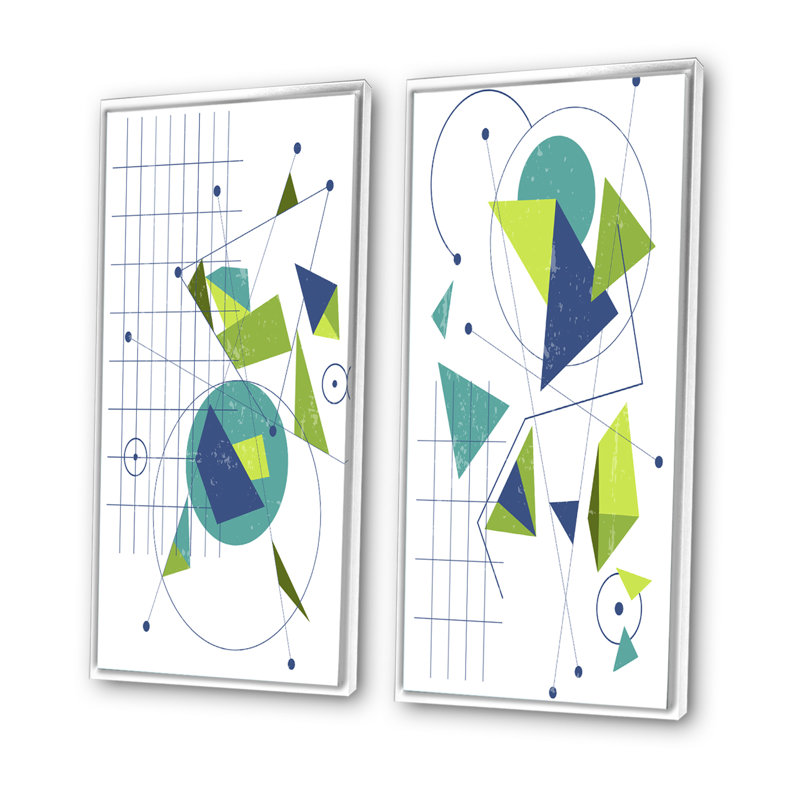 2 pièces, peinture - rétro vert et bleu minimaliste, H 20 po x l 24 po x P 1 po, Toile avec cadre blanc