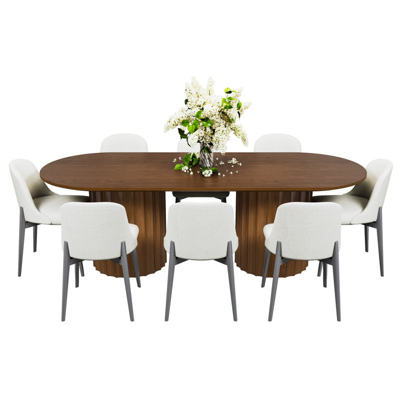 Wexler 9 - Piece Oval Solid Wood Dining Set, Brown