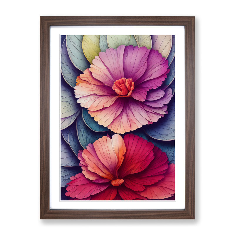 Beautiful Watercolour Flowers No.5 - Wall Art, 66cm H x 48cm W x 2cm D, Walnut Framed, White