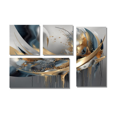 Formes abstraites et lignes infinies I - Formes abstraites, impressions sur toile, 4 pièces