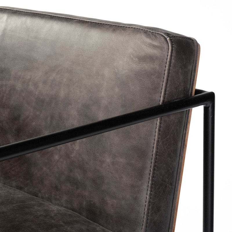 Tabouret de bar et de comptoir en cuir véritable Sidney, Gris foncé