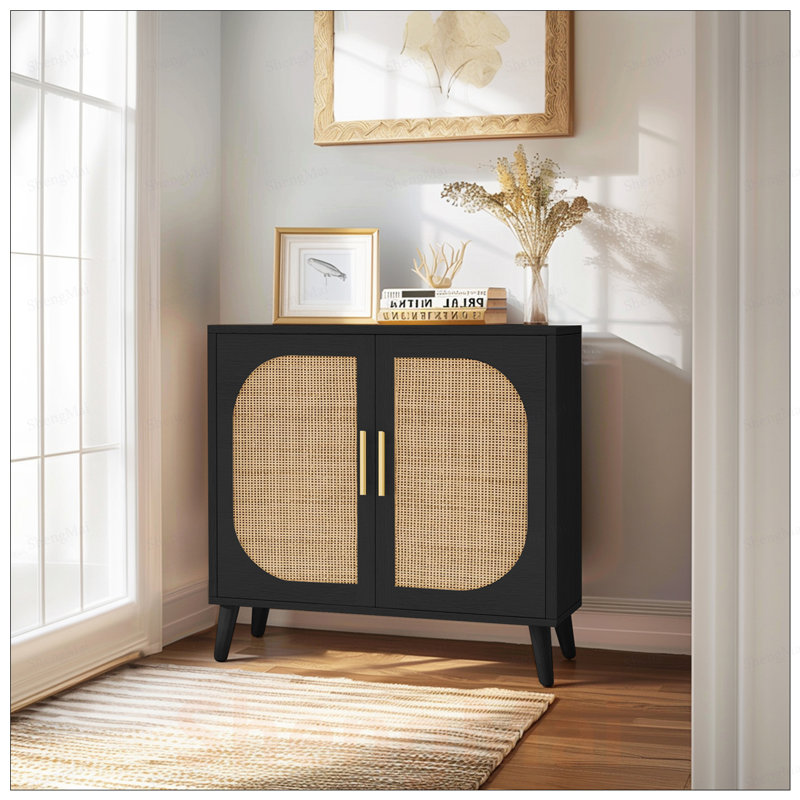 Élégante armoire avec rangement, armoire de salle de bain décorative, deux portes, 4 compartiments, pieds en bois massif, polyvalente pour le couloir et le salon
