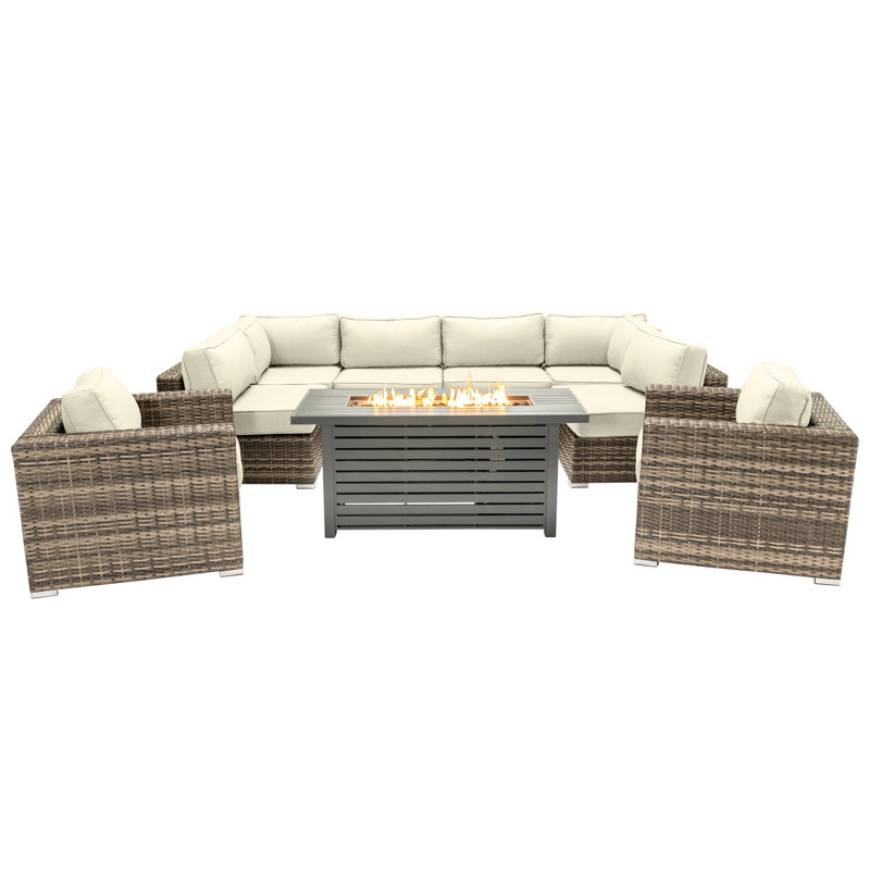Ensemble de conversation Lsi pour 6 personnes avec foyer et coussins Sunbrella, Canevas