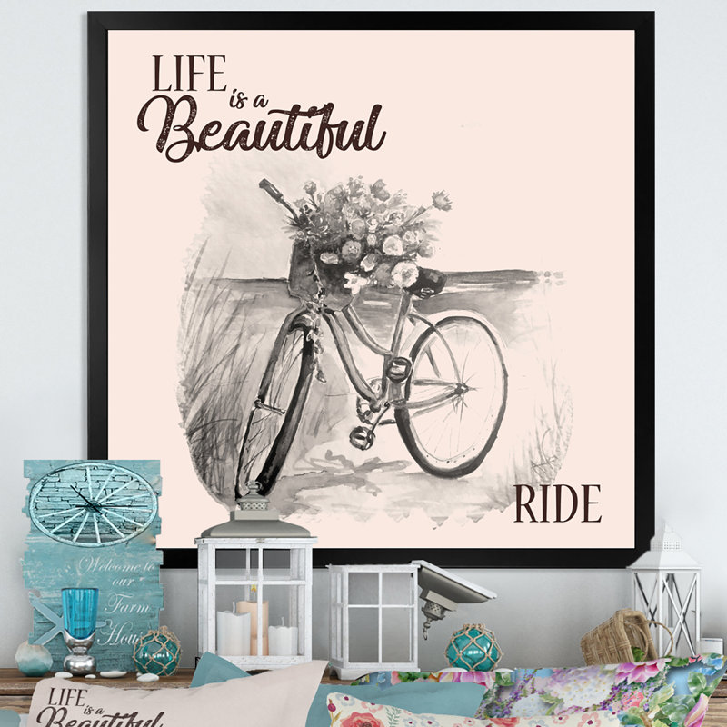 «Life Is Beautiful Vintage», Impression noire sur toile encadrée, H 16 po x l 16 po x P 1 po