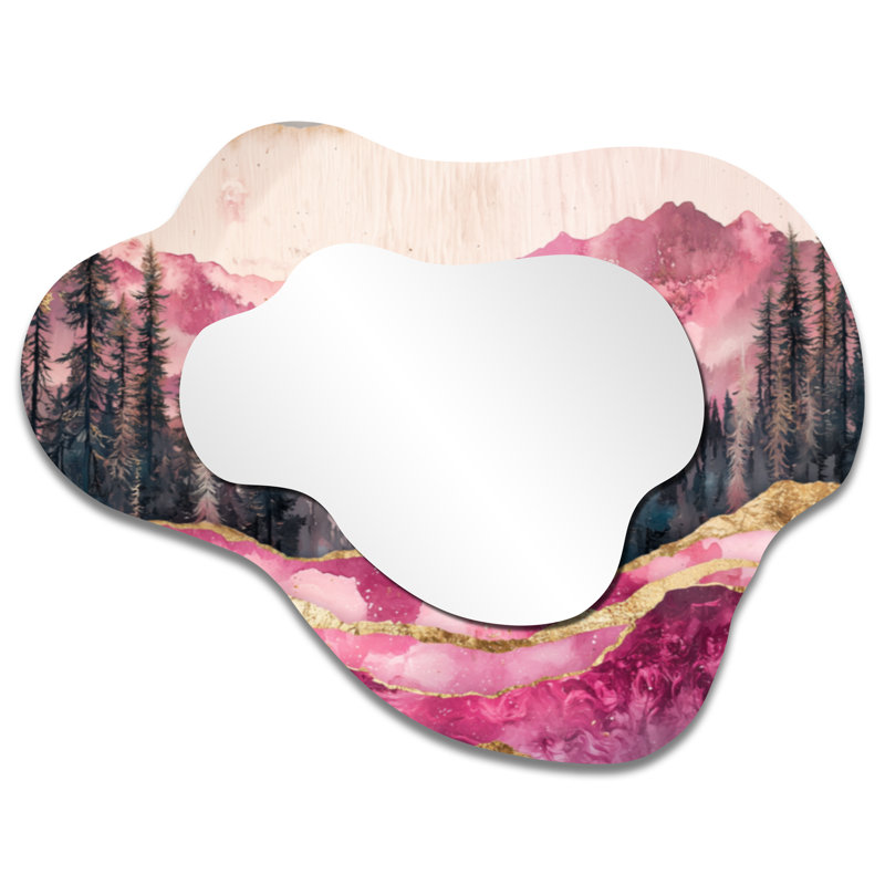 Ruby Crystal Lake Into The Pine Forest I - miroir mural décoratif Lake Cloud, miroir de coiffeuse Lake House, imprimé sur métal