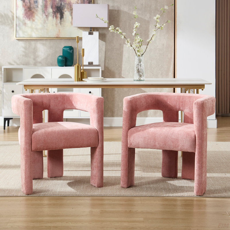 Chaise de salle à manger avec accoudoirs et chaises d'appoint en tissu de conception contemporaine Campcraft, Chenille rose