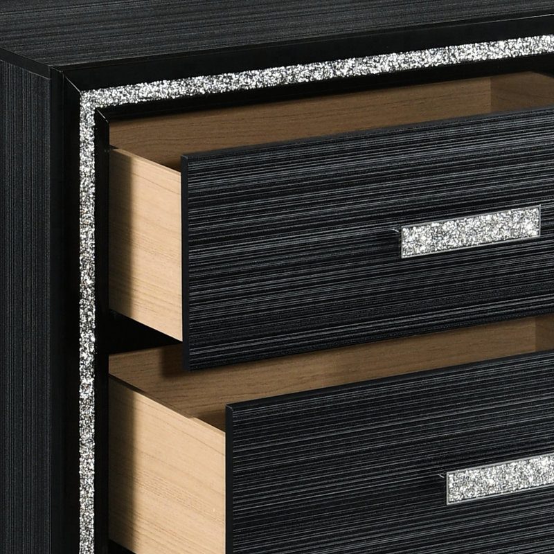 Table de chevet noire patinée avec 2 tiroirs - Table de chevet moderne avec rangement 2