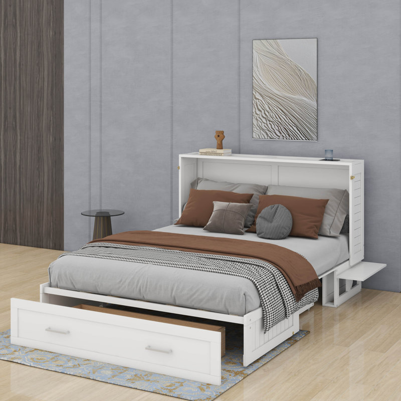 Grand lit escamotable mobile avec tiroir et petites tablettes