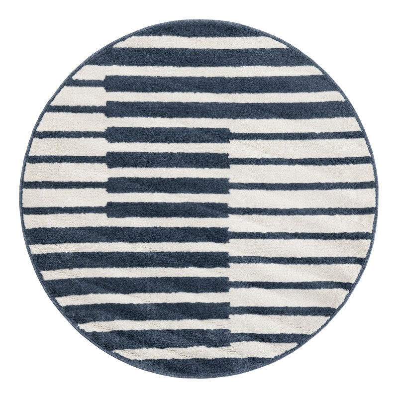 Tapis Ivy Bronx Namsen Nathanyl bleu, Rond 4 pi 1 po