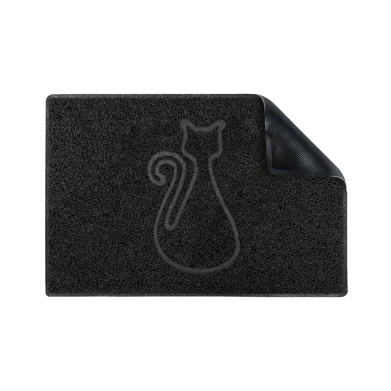 Cat Embossed Doormat in Black, Rectangle 44 x 75cm