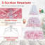 Arbre de Noël artificiel 6 pi avec 820 branches et base pliante en métal blanc et rose-1036524048-1036524052