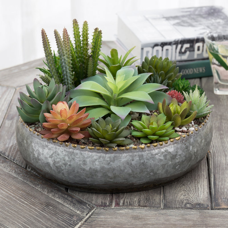 27.9 cm Galvanized Silver Metal Round Planter