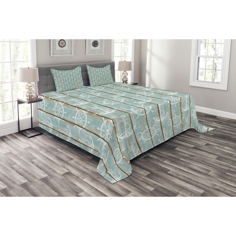 Adrin Blue/White Microfibre Bedspread Set, 220 x 264 cm