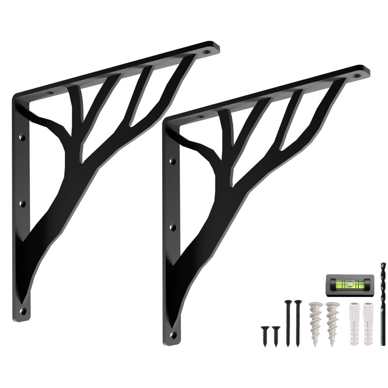Supports rustiques pour tablette en L par Balin Designs (noir) pour tablettes de 12 à 14 po - Supports de support de cheminée décoratifs en métal robustes - Installation facile avec la quincaillerie incluse - ensemble de 2