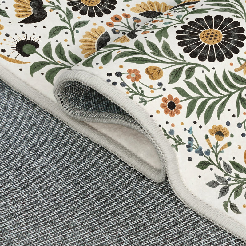 Clermont Vintage Boho Floral Sage Ochre Machine Washable Area Rug, Rectangle 6' x 9', Beige / Sage Green