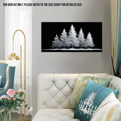 Toile de Noël, art mural d'hiver, pin, forêt, scène, paysage noir et blanc moderne, impression sur toile, art mural d'hiver, affiche pour salon, chambre à coucher, bureau