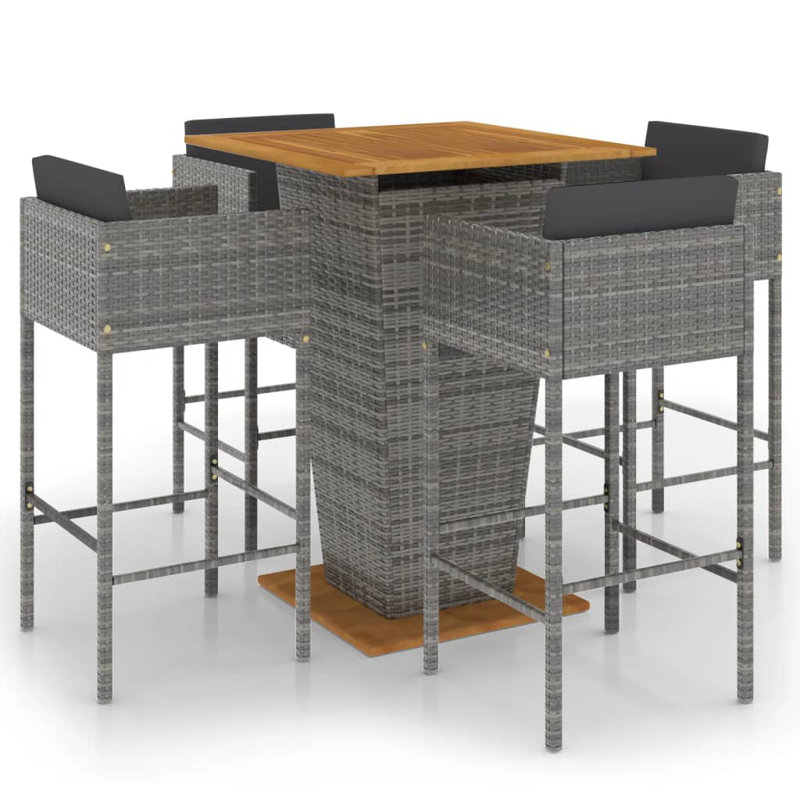 Patio Bar Set Outdoor Bistro Set Bar Stool Bistro Table Poly Rattan, Gray, Gray