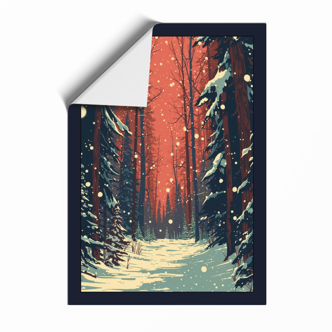 Snow Path in Winter Forest Scandinavian - Framed Print