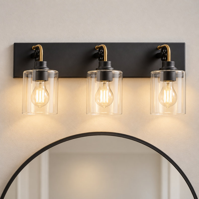 Luminaire pour meuble-lavabo moderne à 3 lumières en verre transparent E26 60W Perrin