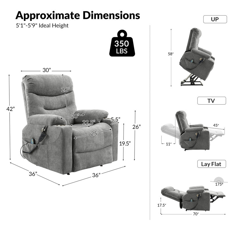 Fauteuil inclinable massant et surdimensionné Cayrn, Gris